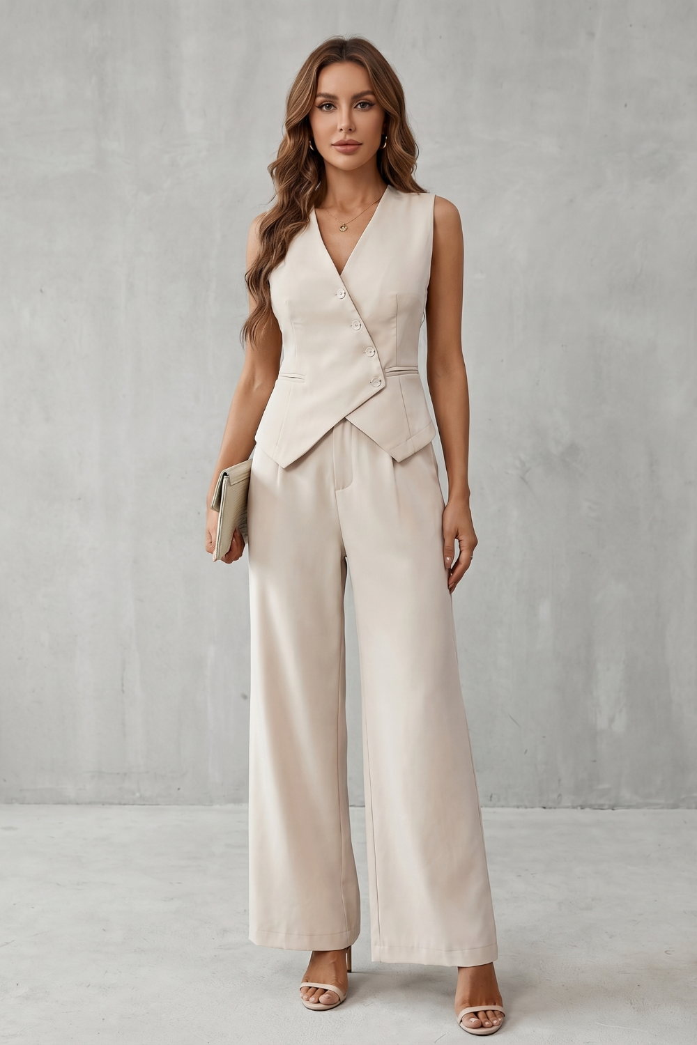 Completo Donna Gilet Scollo a V Bottoni Asimmetrici e Pantaloni