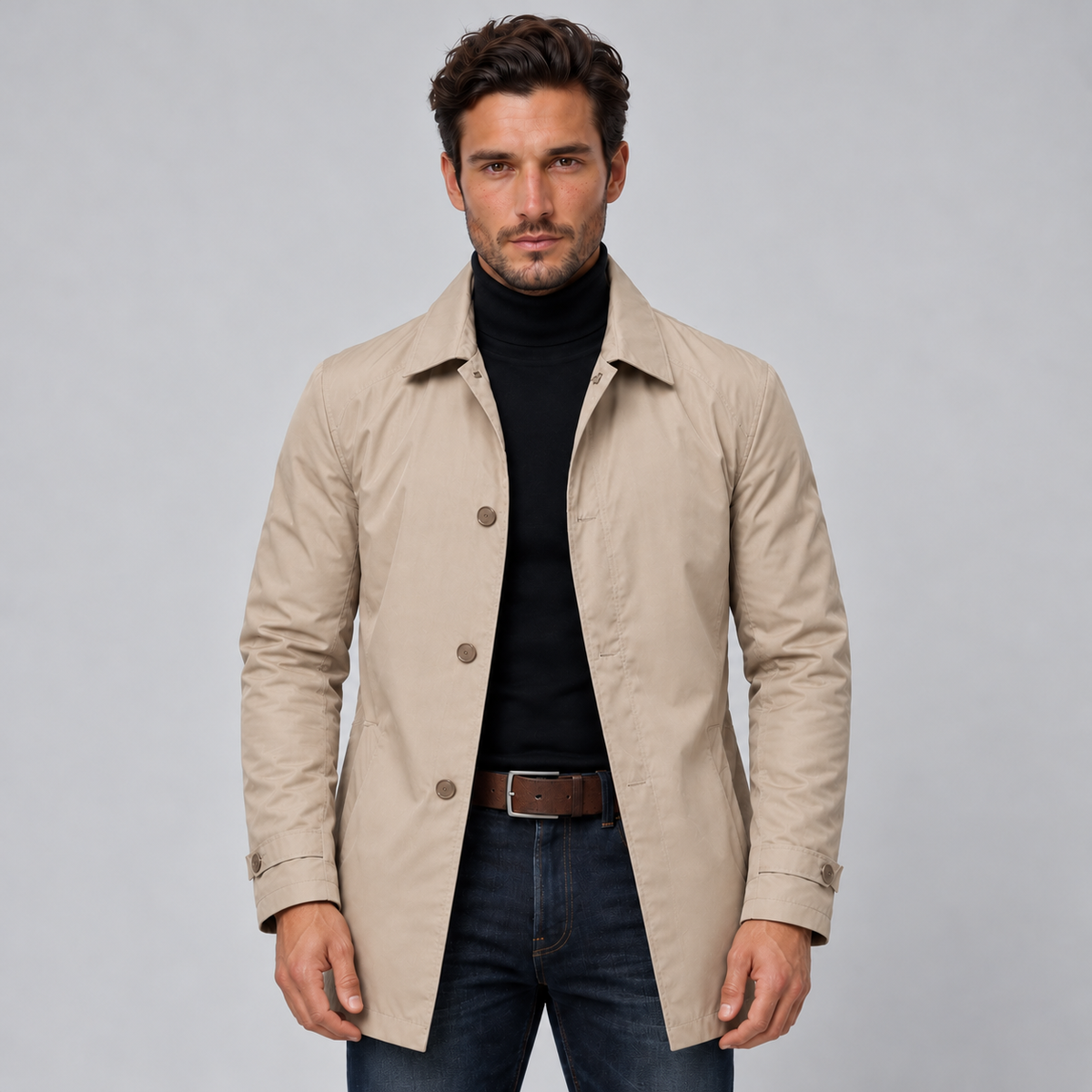 Cappotto Uomo Lungo Resistente all'Acqua Fodera Isolante Zip Nascosta
