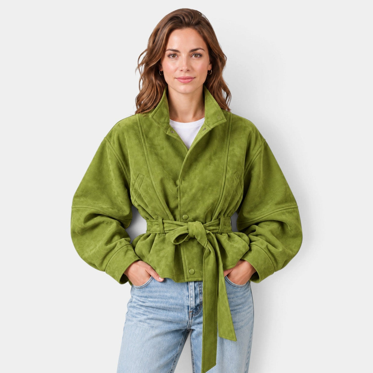 Giacca Bomber Donna in Camoscio Oversize Maniche a Pipistrello