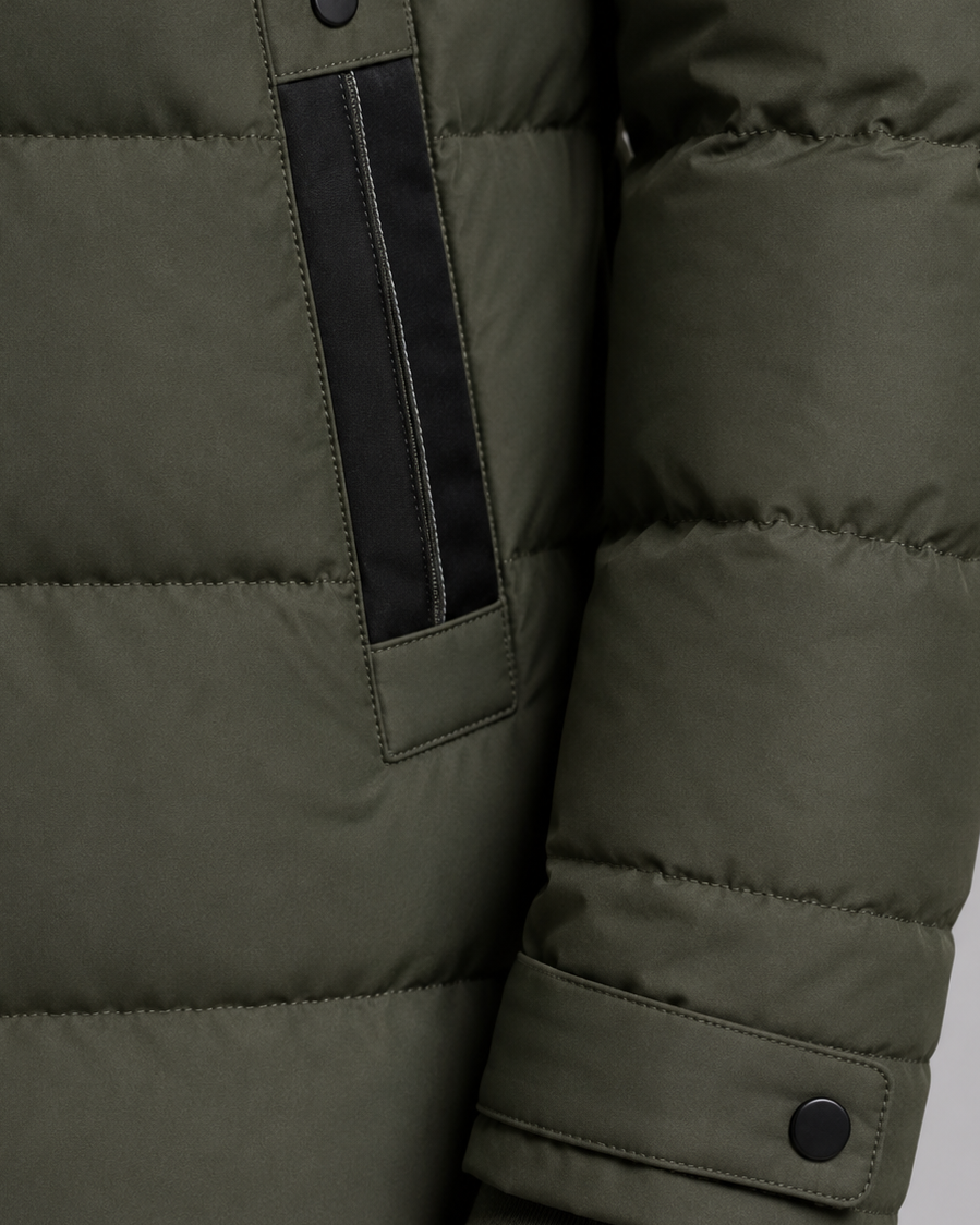 Parka Uomo Lungo Trapuntato Cappuccio Coulisse Bottoni a Pressione