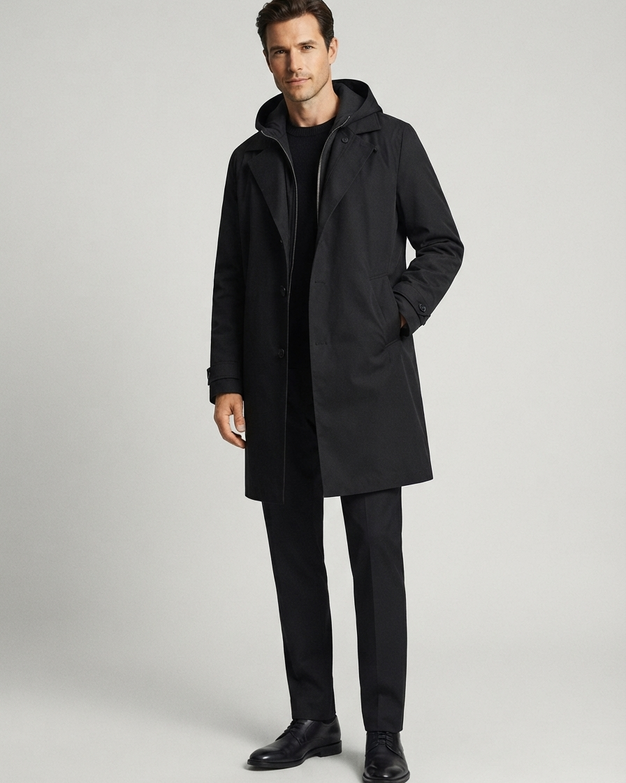 Parka Uomo Impermeabile Lungo Cappuccio Regolabile Fodera Trapuntata
