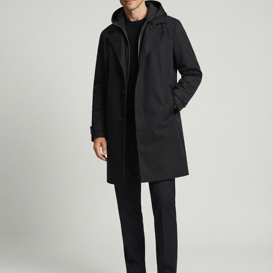Parka Uomo Impermeabile Lungo Cappuccio Regolabile Fodera Trapuntata