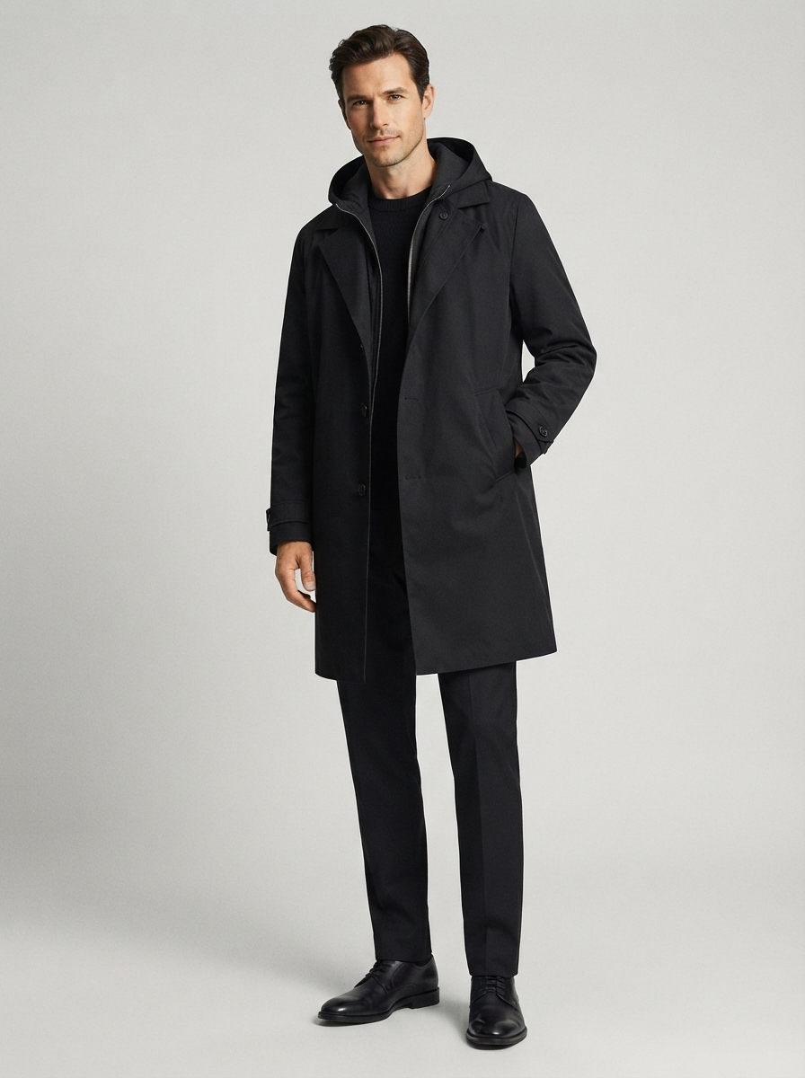 Parka Uomo Impermeabile Lungo Cappuccio Regolabile Fodera Trapuntata