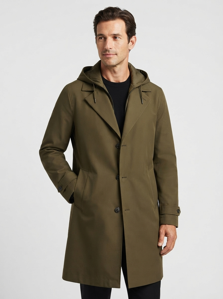 Parka Uomo Impermeabile Lungo Cappuccio Regolabile Fodera Trapuntata