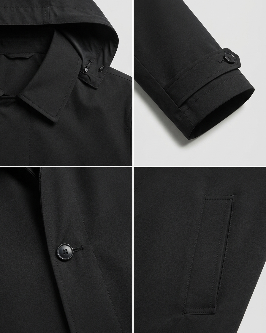 Parka Uomo Impermeabile Lungo Cappuccio Regolabile Fodera Trapuntata