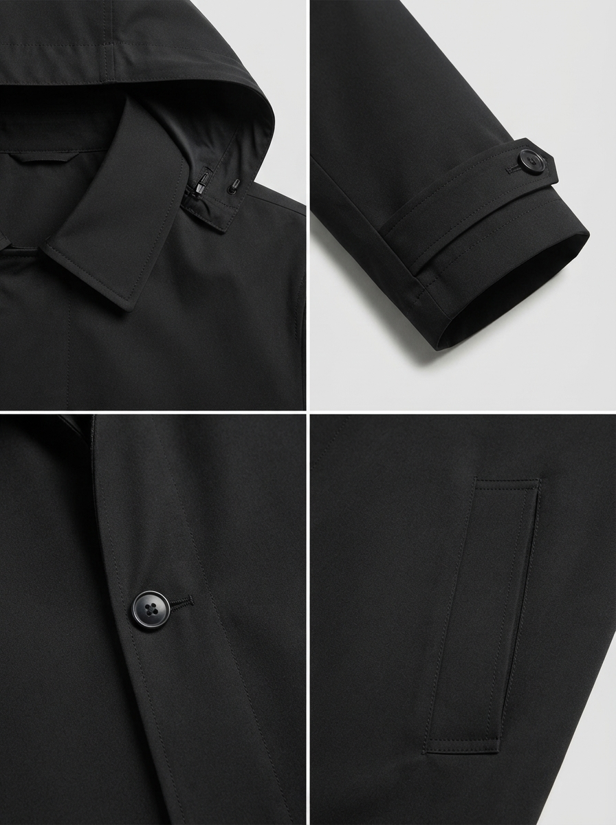 Parka Uomo Impermeabile Lungo Cappuccio Regolabile Fodera Trapuntata