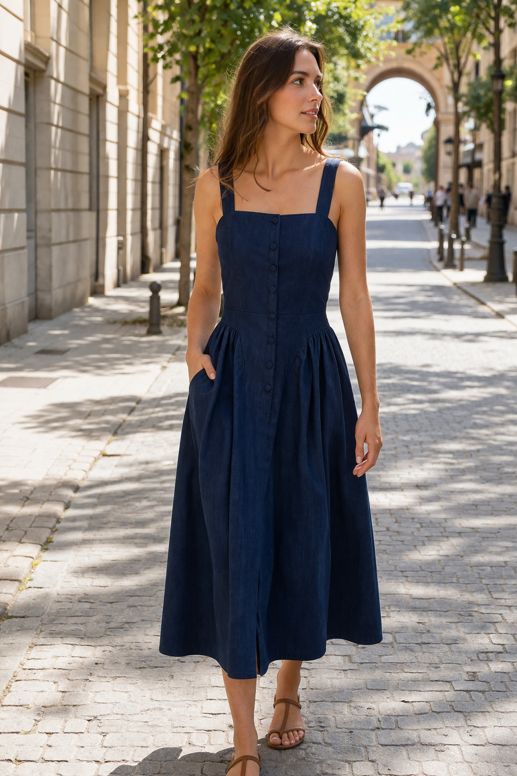 Abito Midi Donna con Spalline Estivo Leggero Comodo