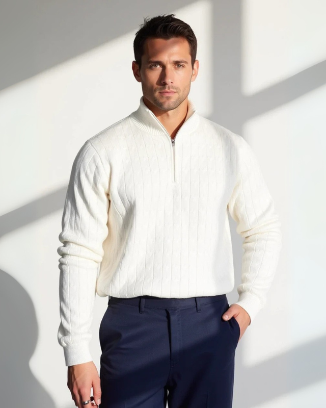 Aurazio Maglione lavorato a treccia con zip da uomo