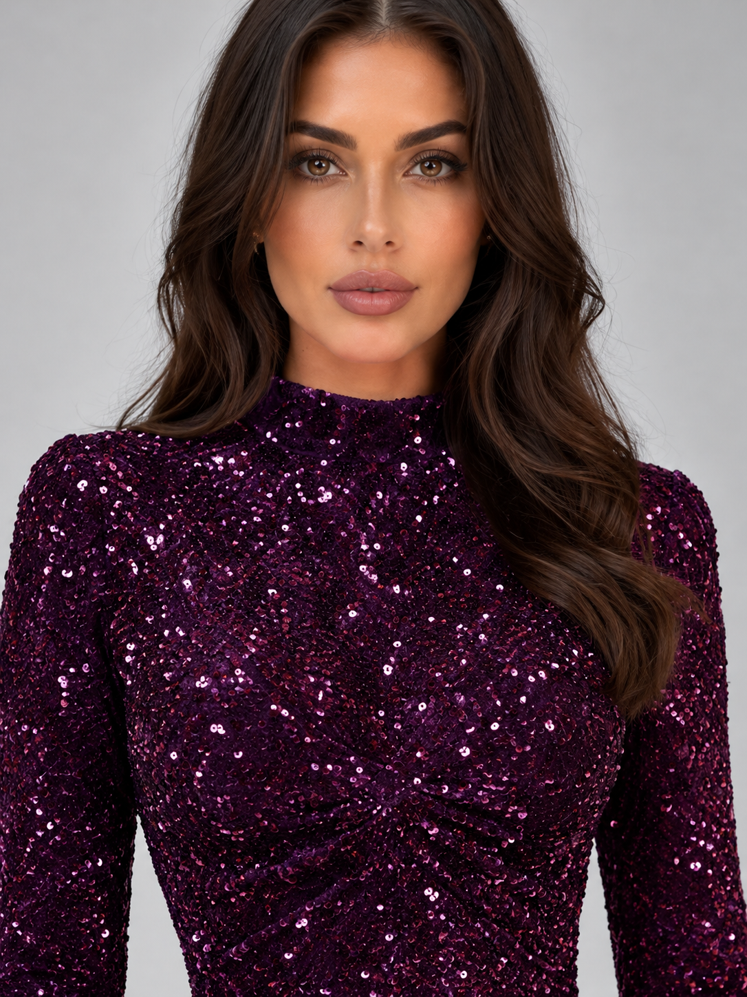 Abito Lungo Donna con Paillettes Coda di Pesce da Sera