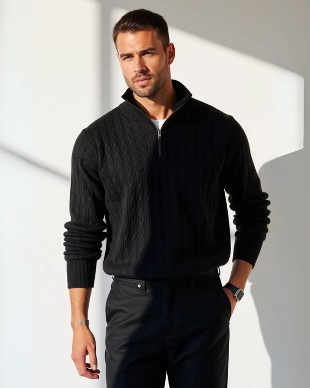 Aurazio Elegante Maglione con Zip Parziale da uomo