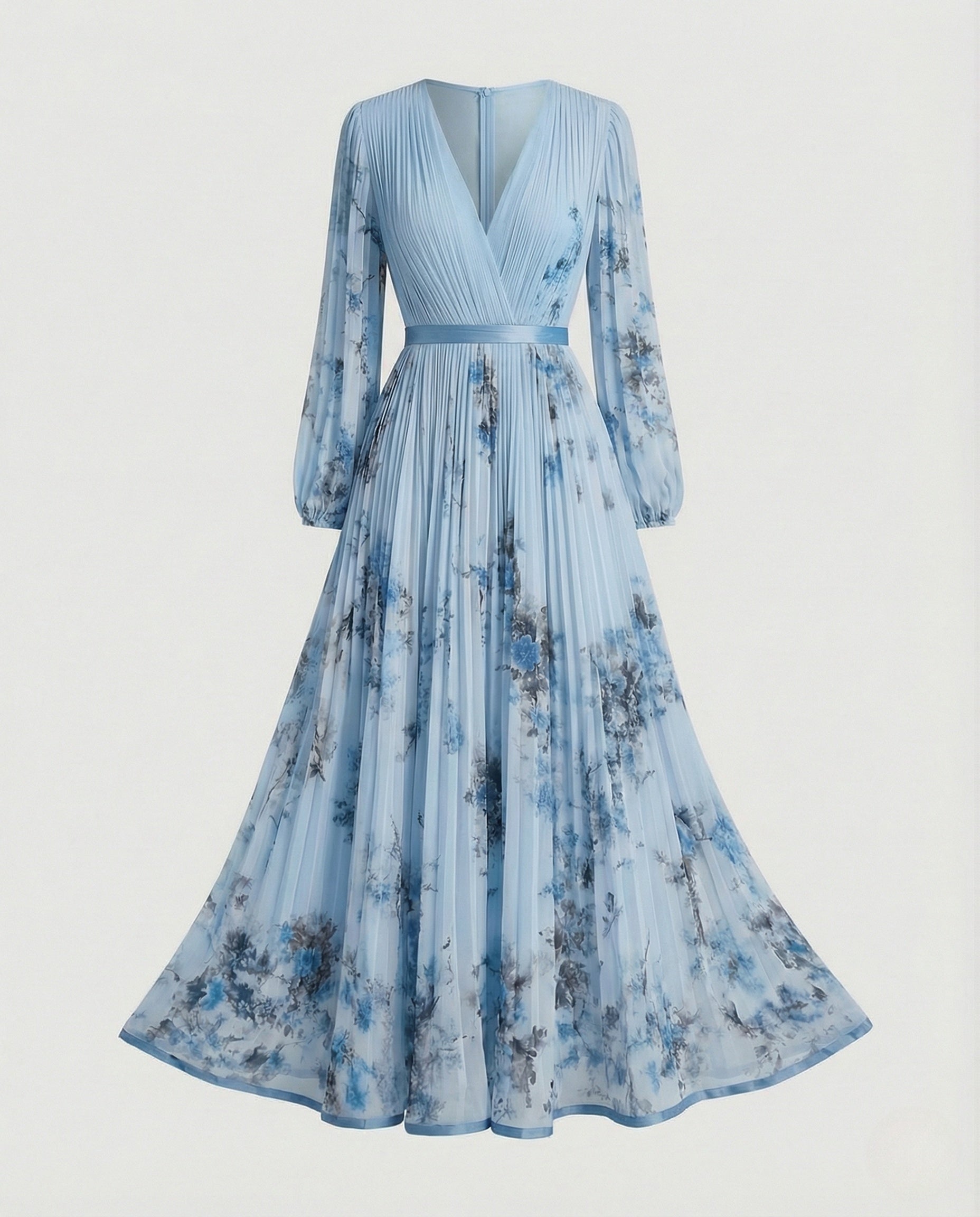 Aurazio Vestito Lungo Plissettato con Scollo a V per Donna