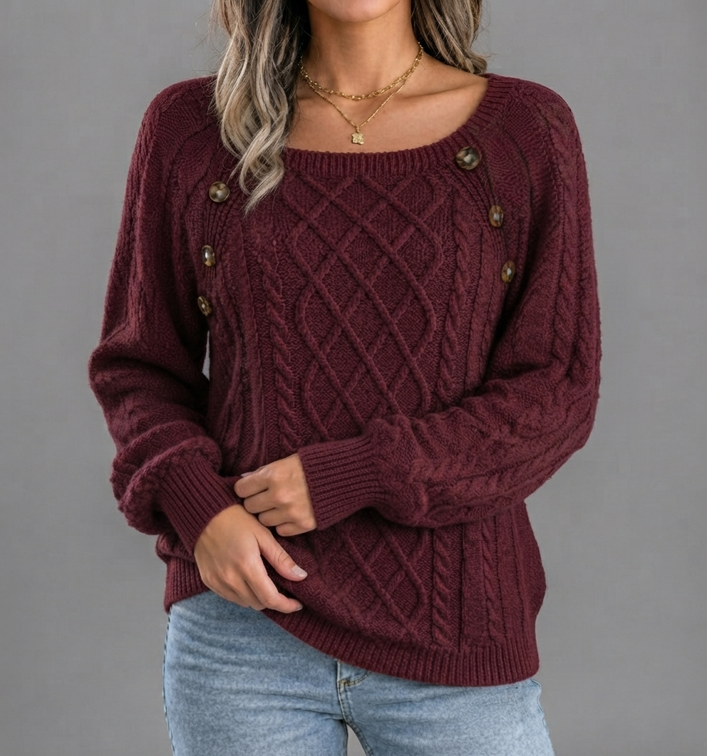 Maglione Donna in Maglia Testurizzata Scollo Quadrato Ampio Trecce