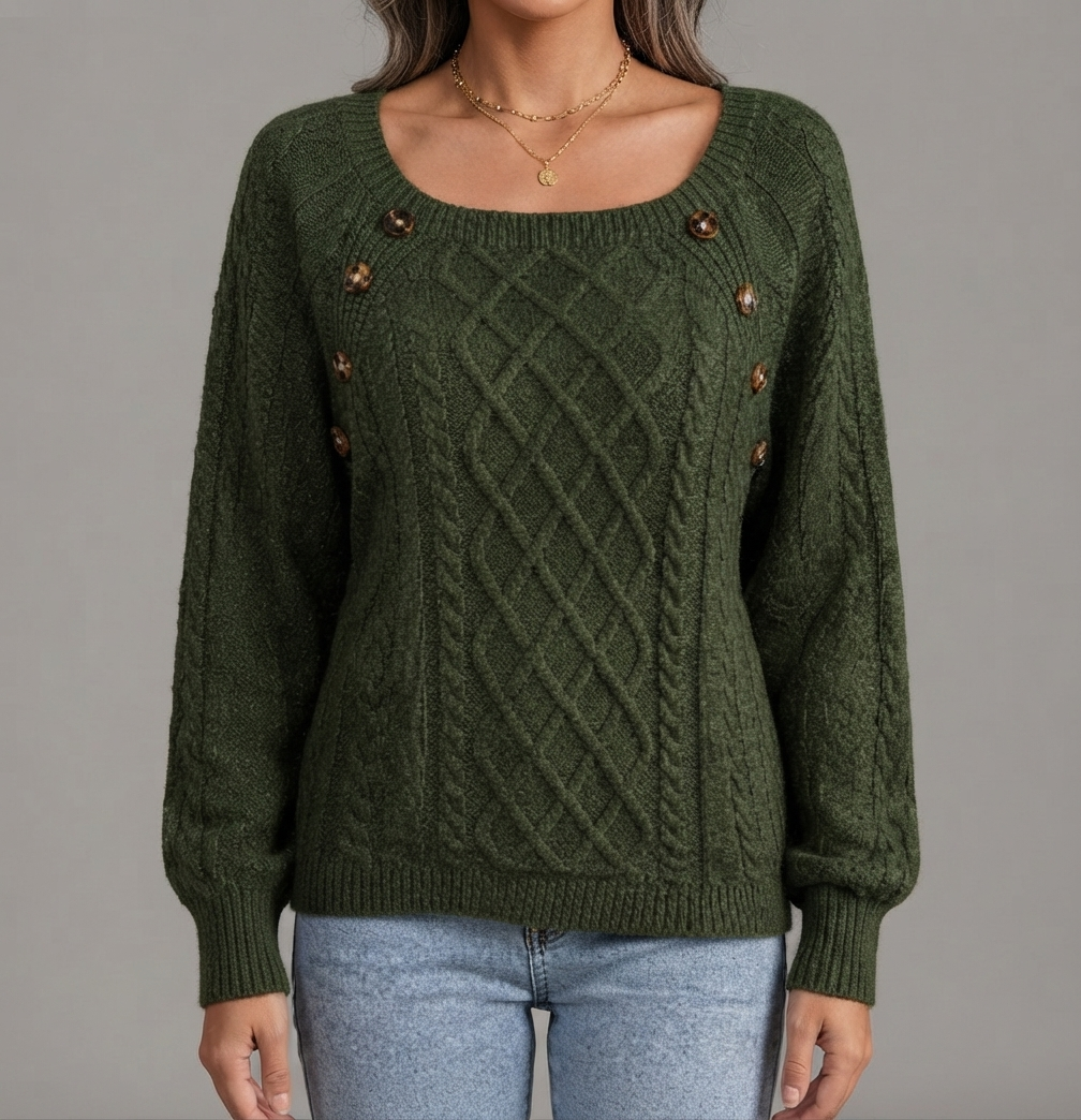Maglione Donna in Maglia Testurizzata Scollo Quadrato Ampio Trecce
