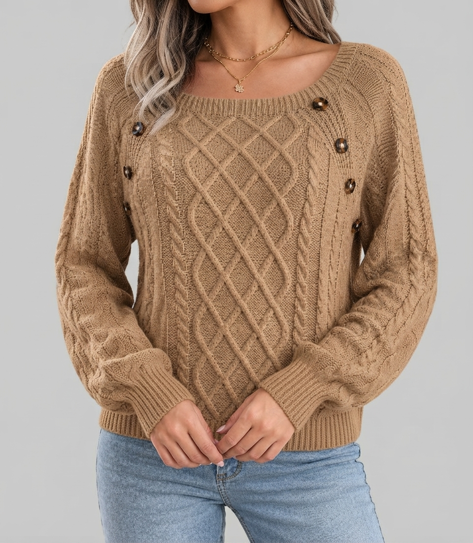 Maglione Donna in Maglia Testurizzata Scollo Quadrato Ampio Trecce