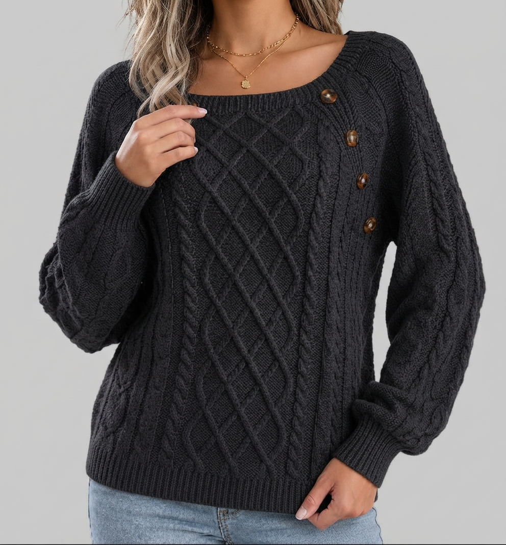 Maglione Donna in Maglia Testurizzata Scollo Quadrato Ampio Trecce