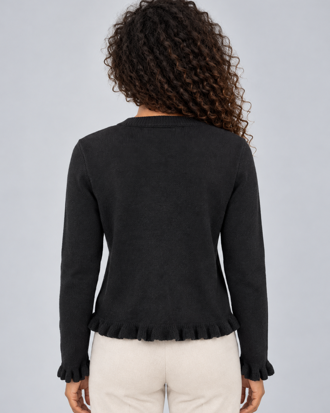 Cardigan Donna con Bottoni Girocollo e Orlo con Volant