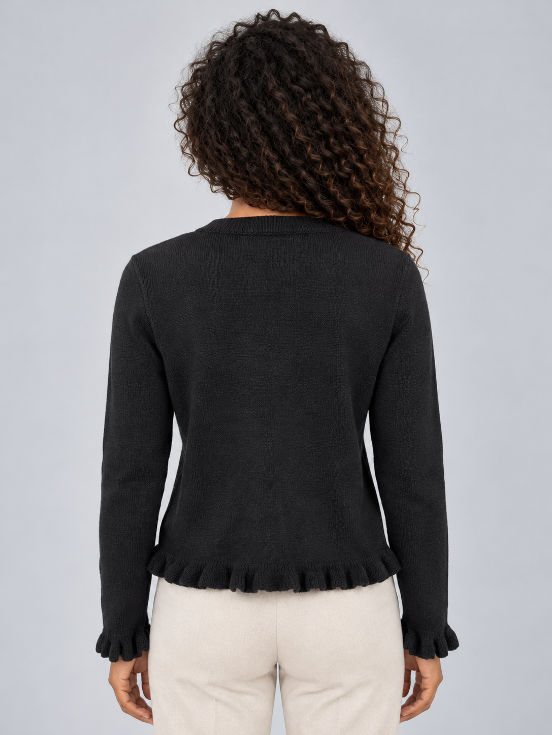 Cardigan Donna con Bottoni Girocollo e Orlo con Volant