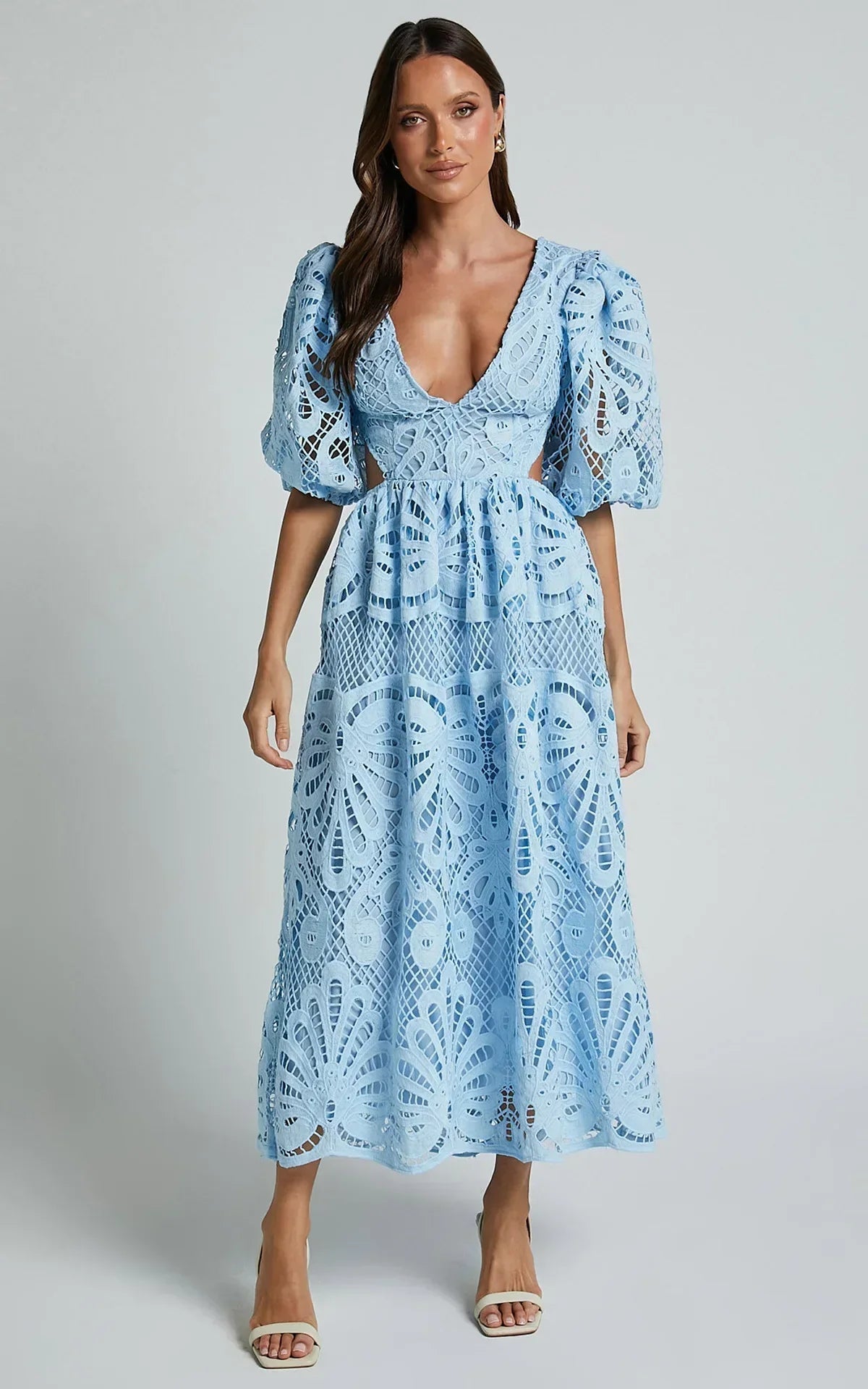 Abito Lungo Donna in Pizzo Cerimonia Elegante Traforato