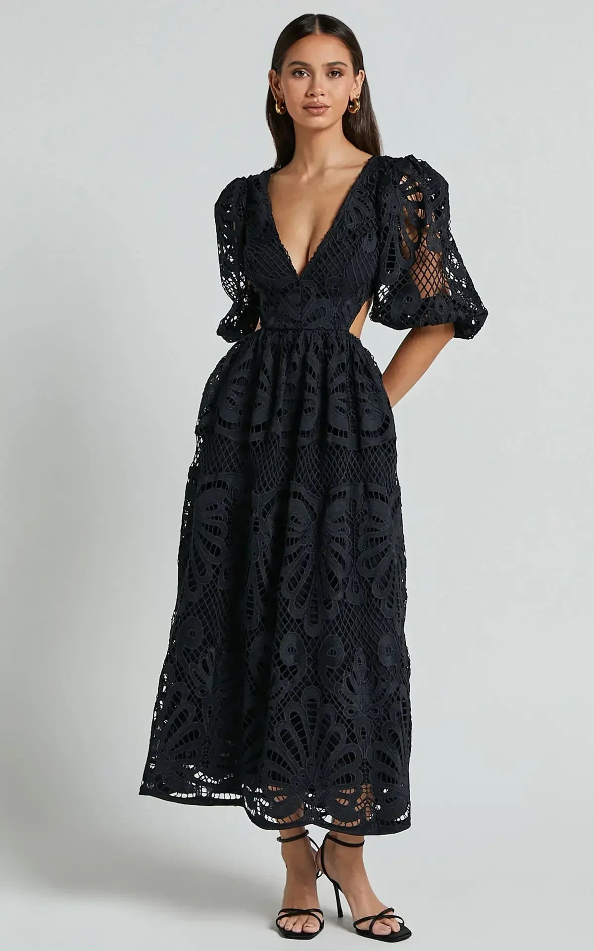 Abito Lungo Donna in Pizzo Cerimonia Elegante Traforato