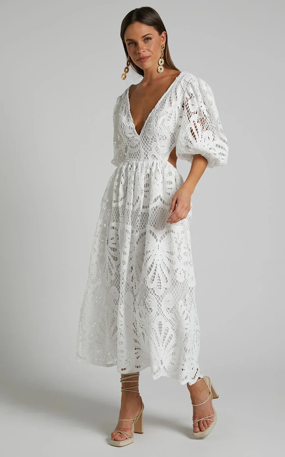 Abito Lungo Donna in Pizzo Cerimonia Elegante Traforato