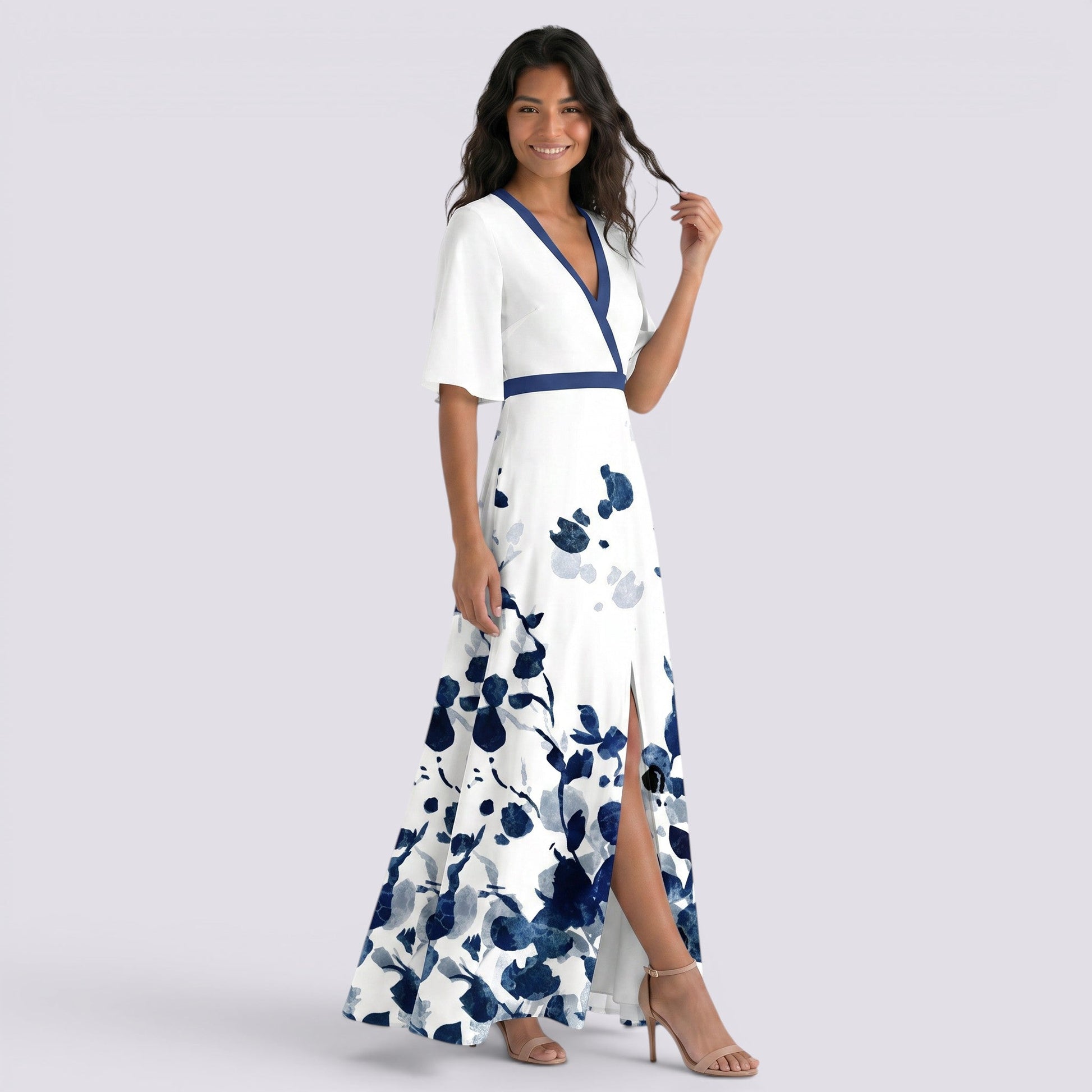Abito Lungo Donna Maxi Stampato Boho Estivo Scollo a V