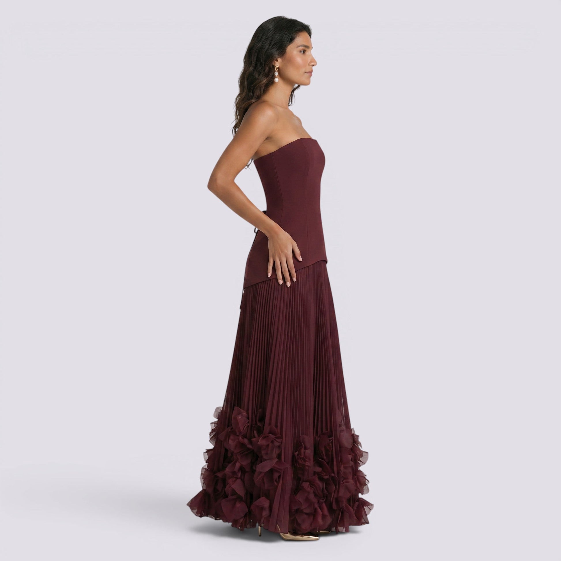Abito Lungo Donna Scollo Bardot Elegante da Cerimonia