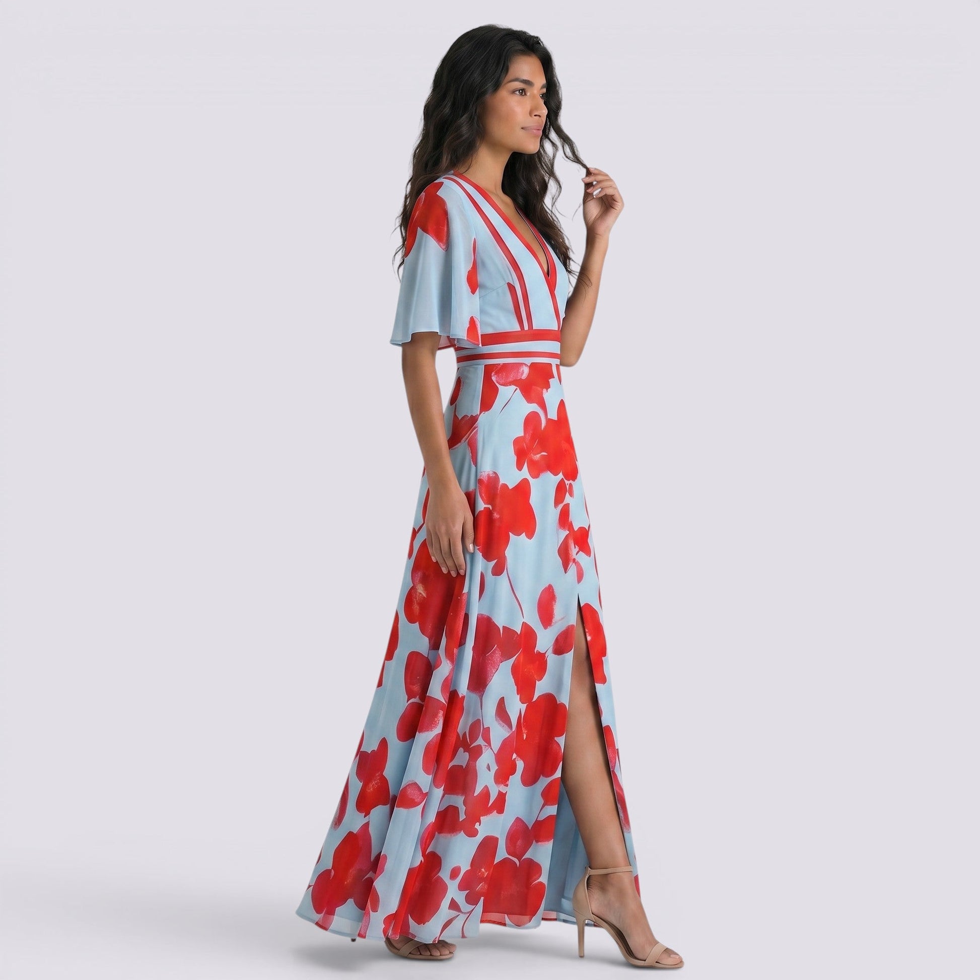 Abito Lungo Donna Maxi Stampato Boho Estivo Scollo a V