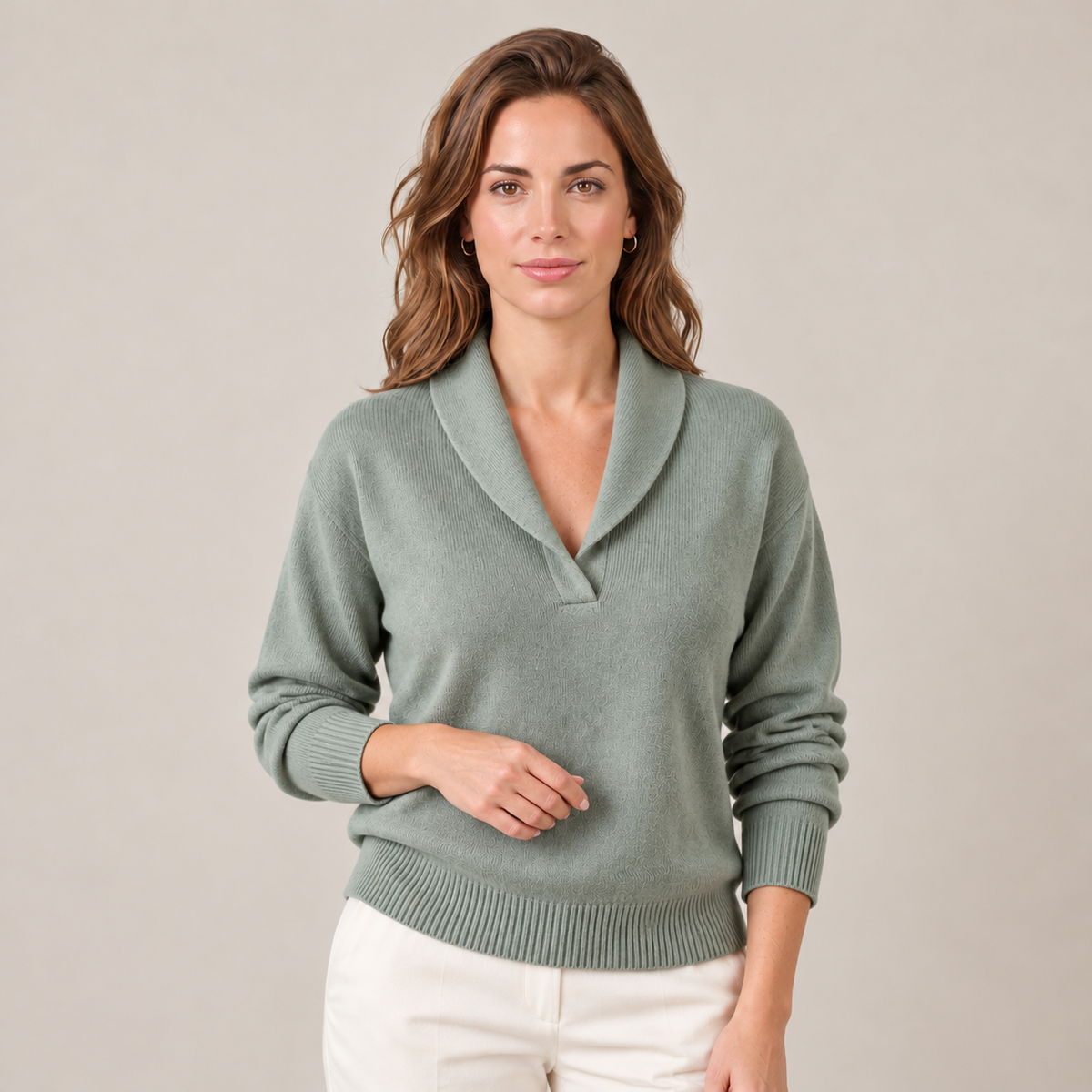 Maglione Donna Morbido con Collo a Scialle Maniche Lunghe