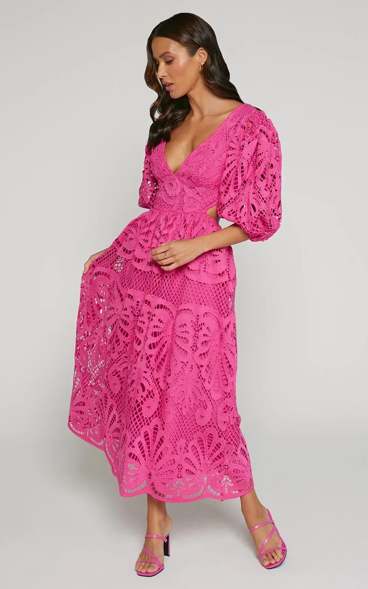 Abito Lungo Donna in Pizzo Cerimonia Elegante Traforato