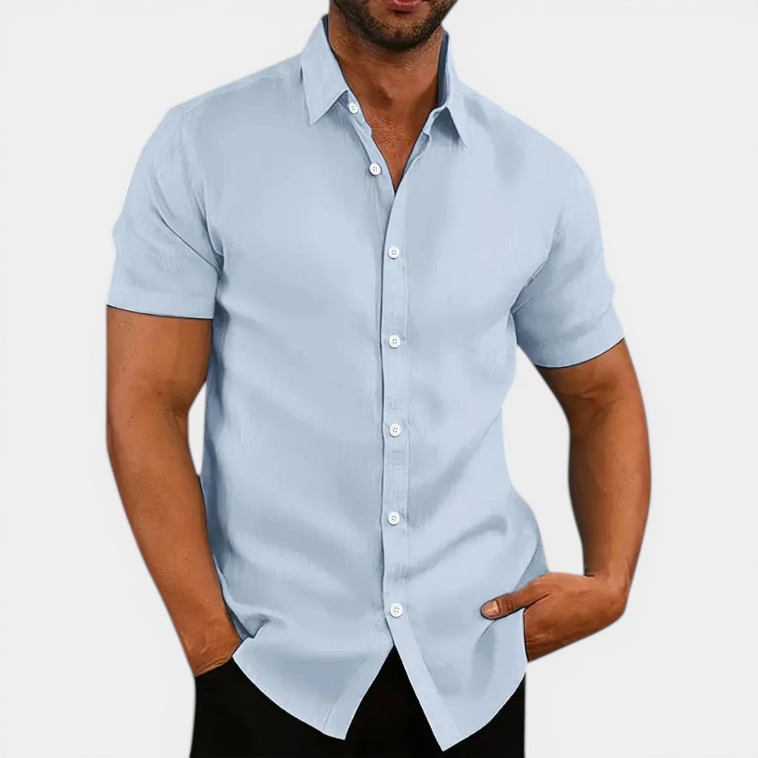 Camicia Uomo Manica Corta Slim Fit Leggera Traspirante Estiva