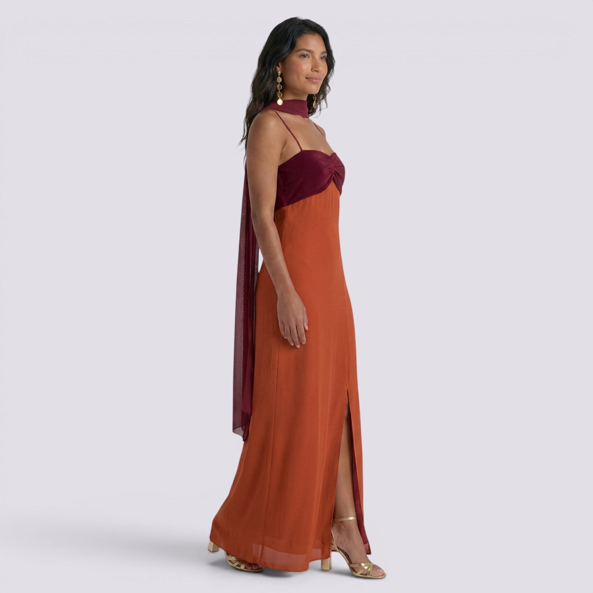 Abito Lungo Donna Elegante Boho Scollo a V da Cerimonia