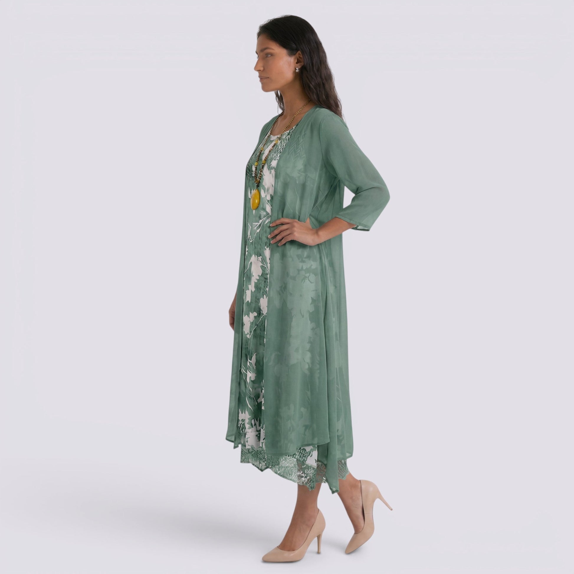 Abito Lungo Donna Estivo Due Pezzi Elegante Fluido