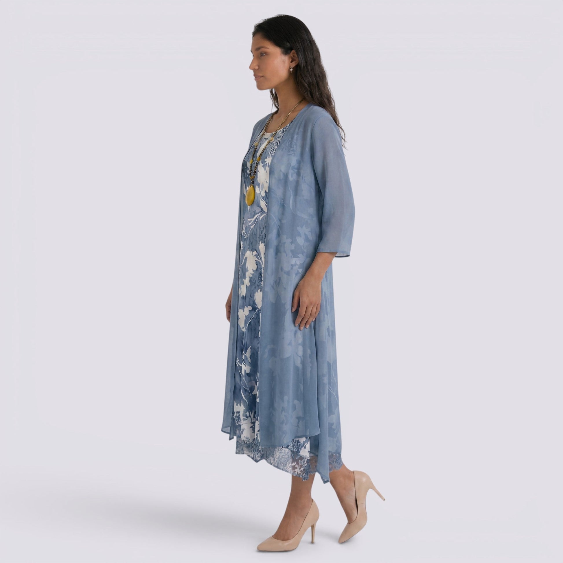 Abito Lungo Donna Estivo Due Pezzi Elegante Fluido