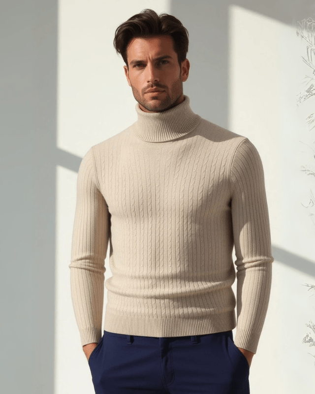 Aurazio Maglione a Coste con Collo Alto da Uomo