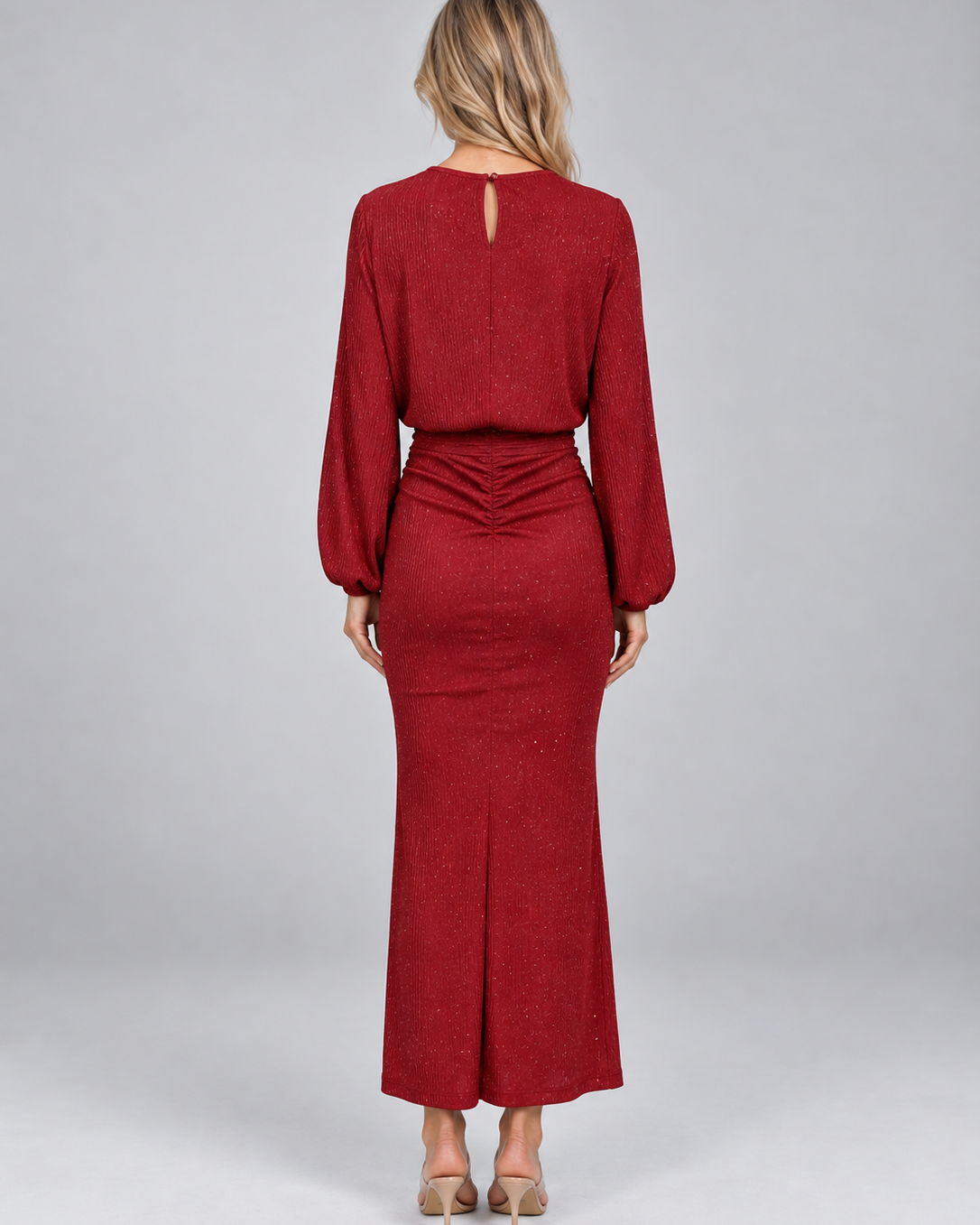 Abito Lungo Donna Glitter Vita Definita Gonna Fluida Elegante