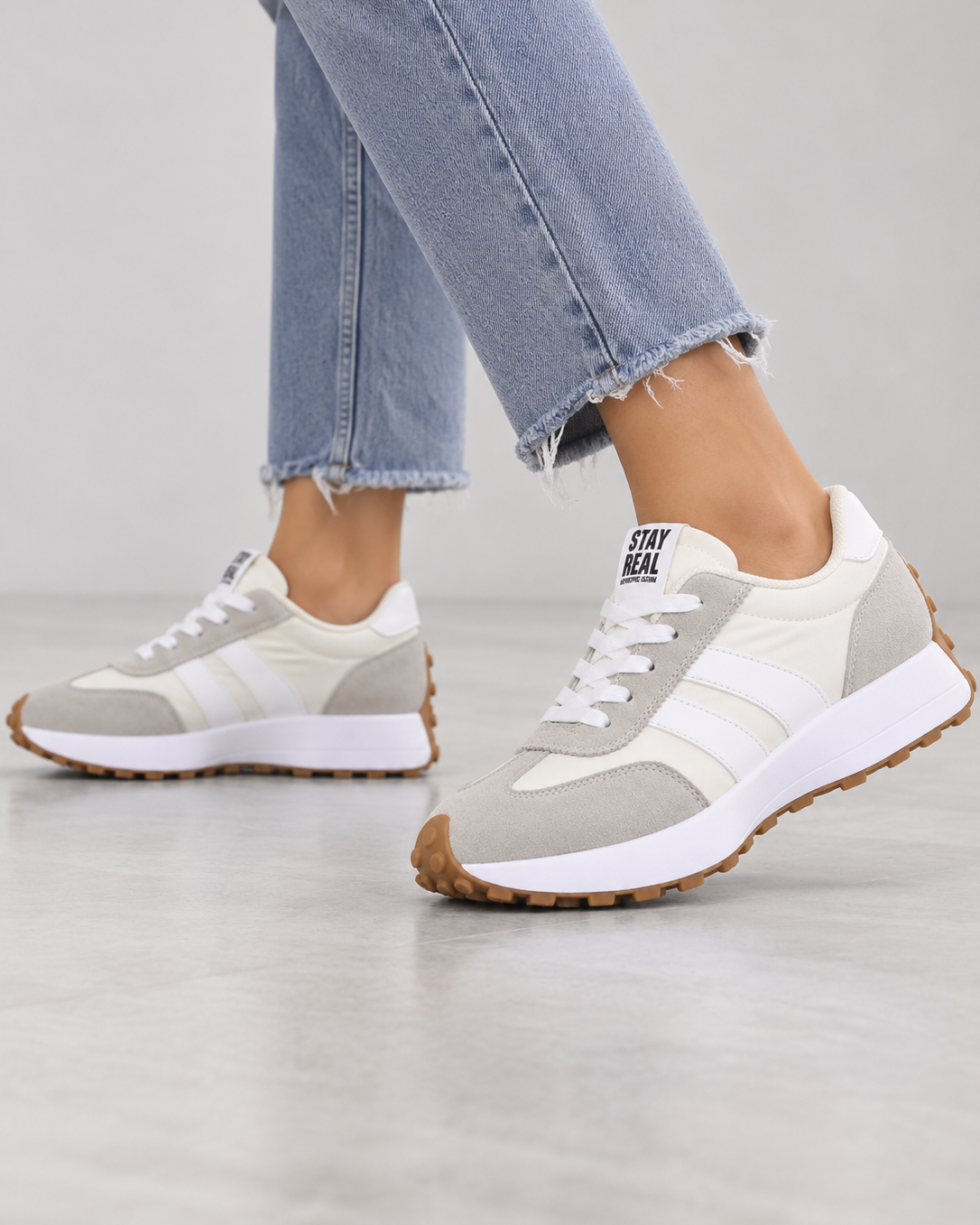 Sneakers Donna Chunky Effetto Camoscio Stile Vintage Sportive