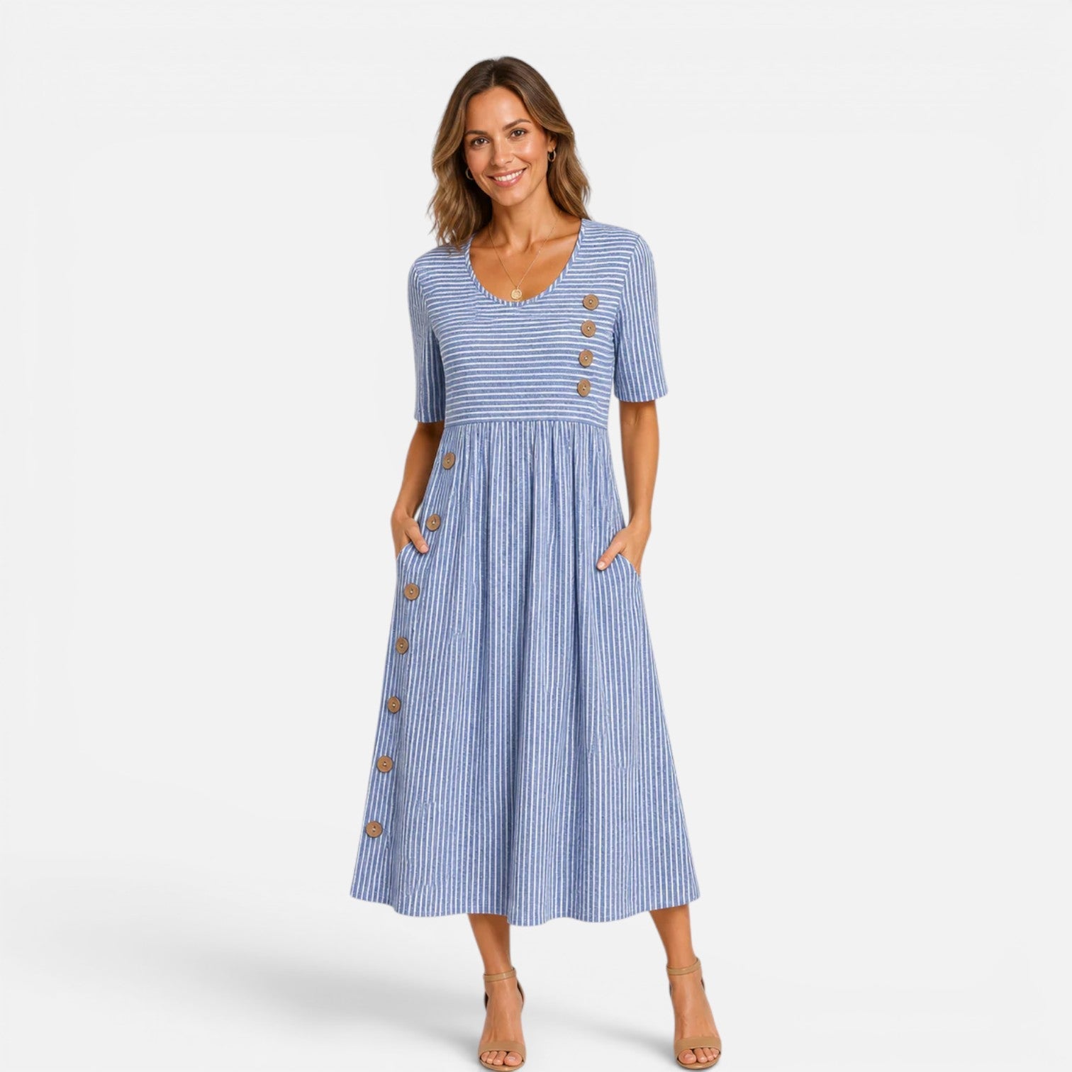 Abito Midi Donna a Righe Leggero Traspirante Estivo