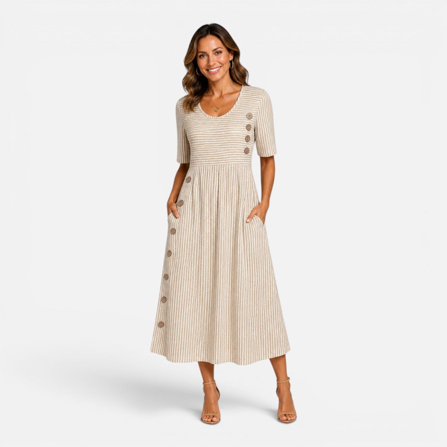 Abito Midi Donna a Righe Leggero Traspirante Estivo