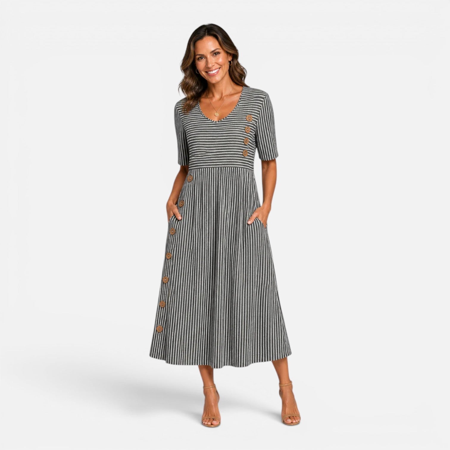 Abito Midi Donna a Righe Leggero Traspirante Estivo