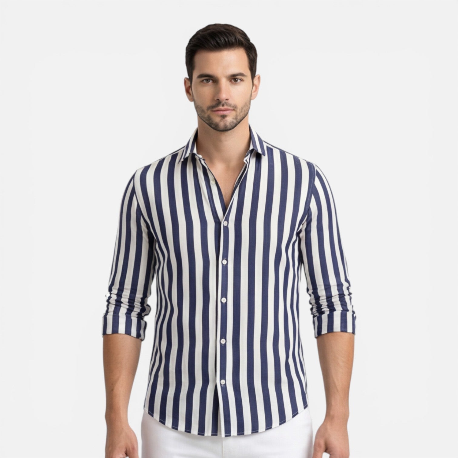 Camicia Uomo a Righe in Cotone Traspirante Slim Fit