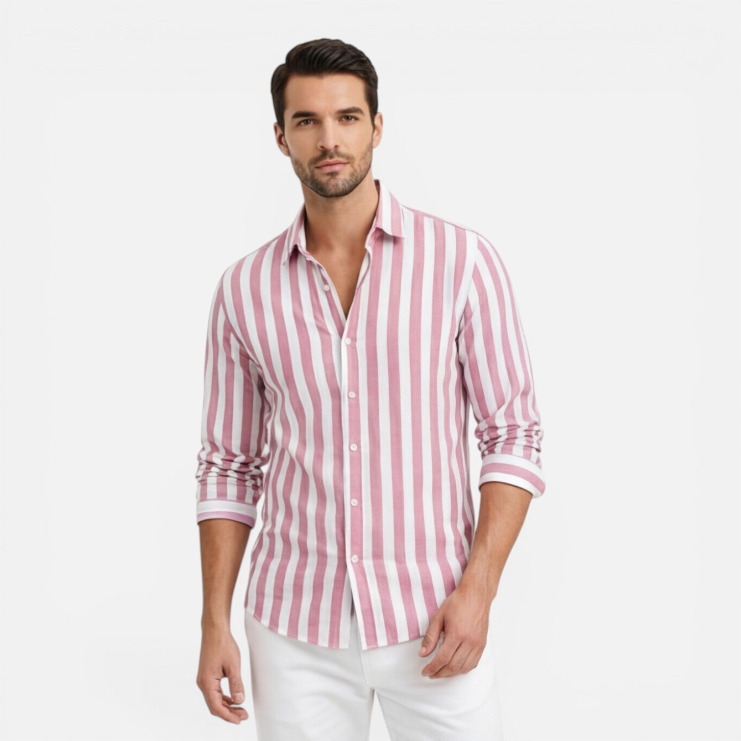 Camicia Uomo a Righe in Cotone Traspirante Slim Fit