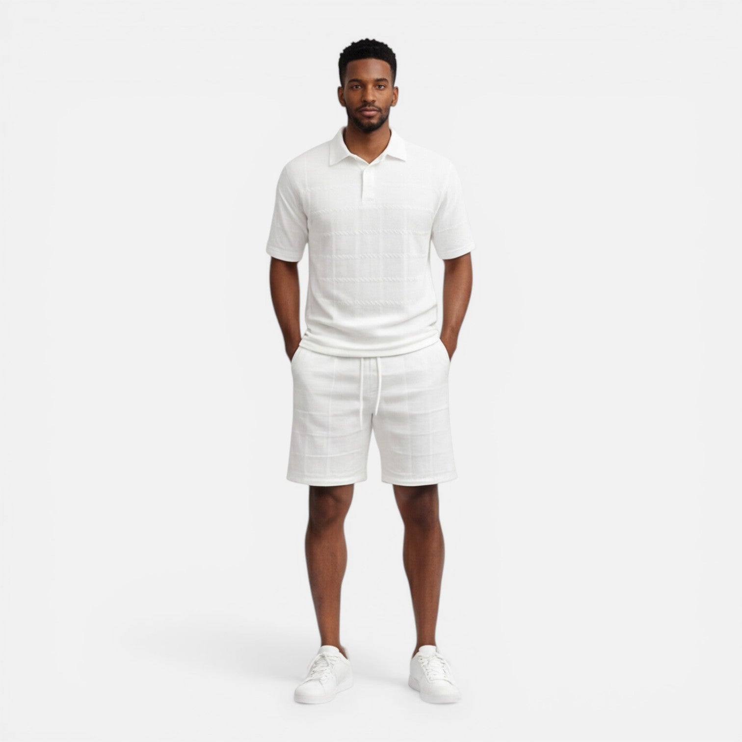 Completo Uomo Polo in Maglia Strutturata e Shorts Estivo