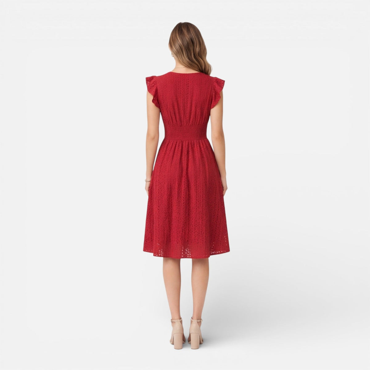 Abito Midi Donna in Cotone e Pizzo Cerimonia Estivo
