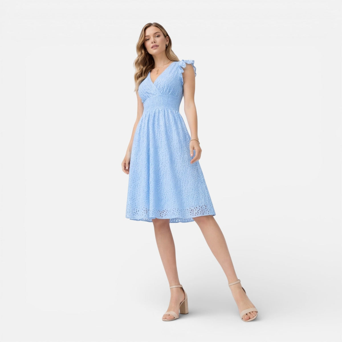 Abito Midi Donna in Cotone e Pizzo Cerimonia Estivo