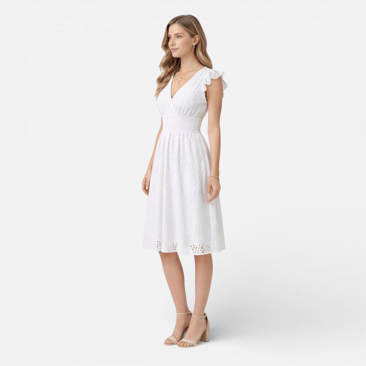Abito Midi Donna in Cotone e Pizzo Cerimonia Estivo