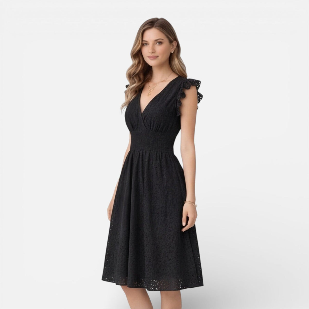 Abito Midi Donna in Cotone e Pizzo Cerimonia Estivo
