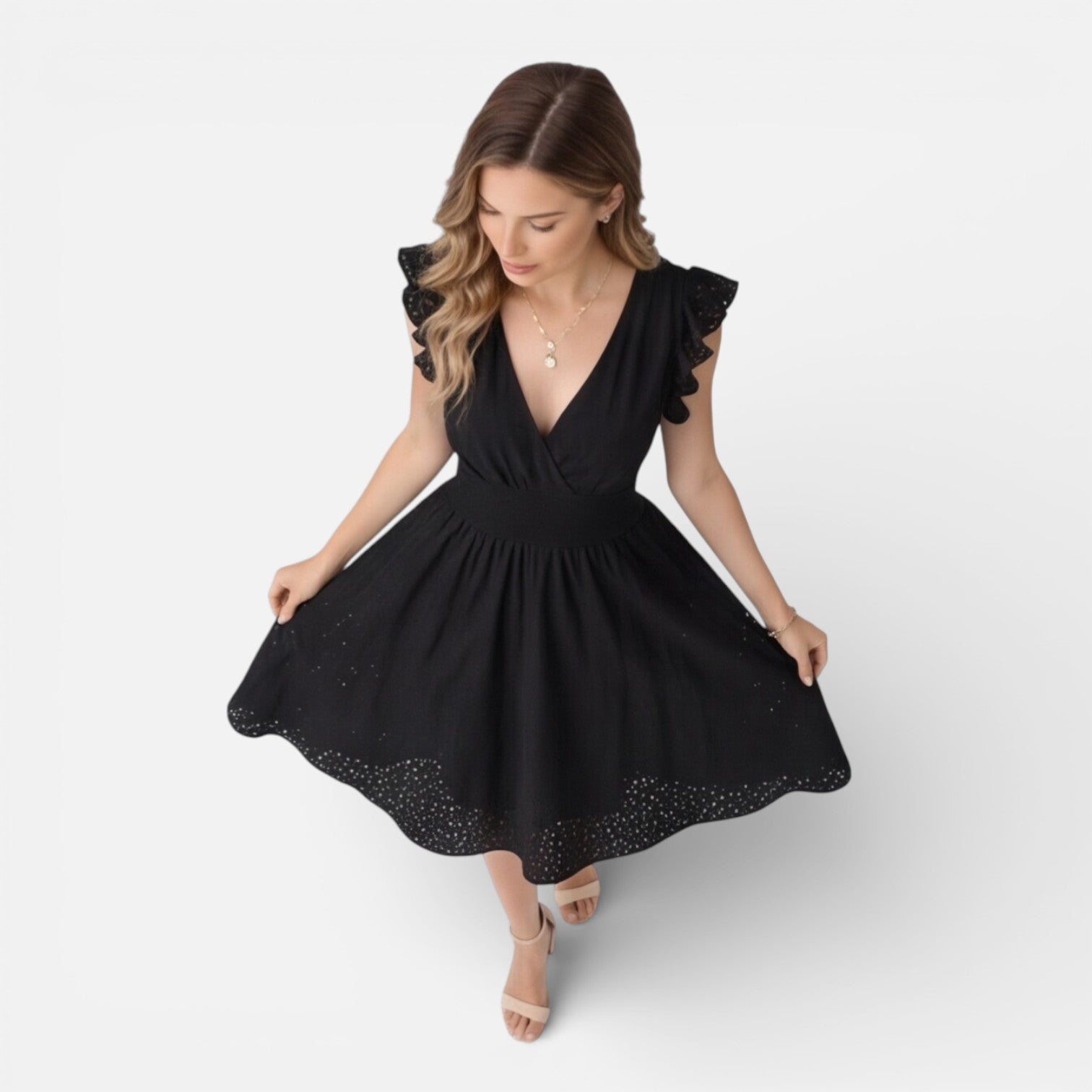 Abito Midi Donna in Cotone e Pizzo Cerimonia Estivo