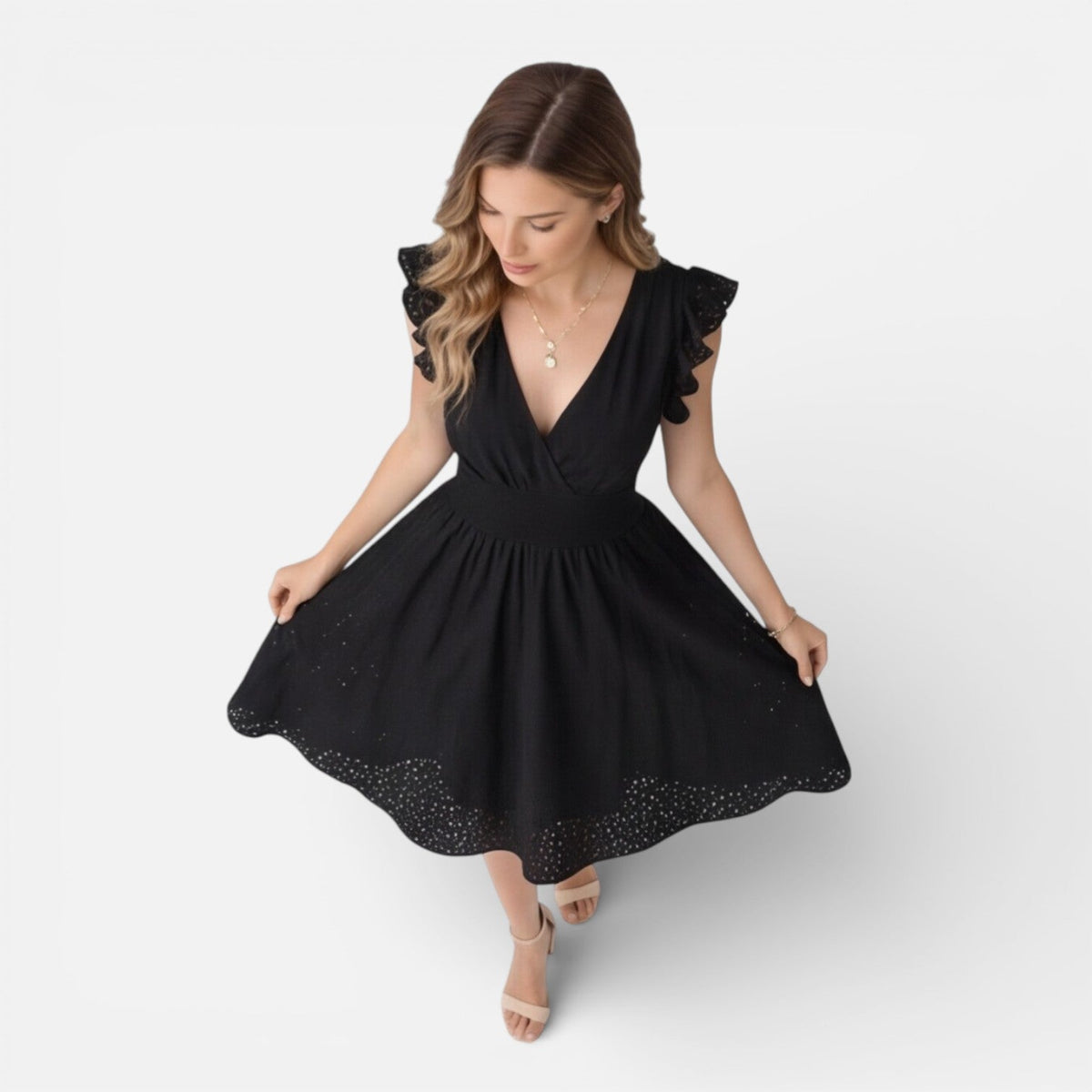Abito Midi Donna in Cotone e Pizzo Cerimonia Estivo