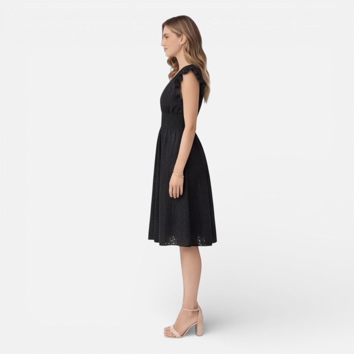 Abito Midi Donna in Cotone e Pizzo Cerimonia Estivo