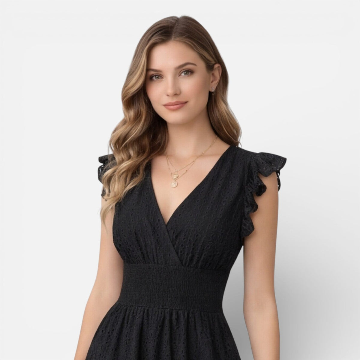 Abito Midi Donna in Cotone e Pizzo Cerimonia Estivo